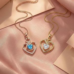 Jeulia Custom Heart <b>Mother</b> <b>Daughter</b> Necklace Set-Gold Plated Alloy Chain with Zircon - Product Image 2