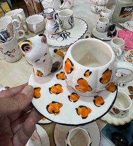 HAND-PAINTED VINTAGE CERAMIC TURKISH <b>COFFEE</b> MUG <b>SET</b> TRAY FRUIT PATTERN PARTY DISHWASHER SAFE MICROWAVE UNSAFE DAFNI BIG <b>GIFT</b> BOX - Product Image 2