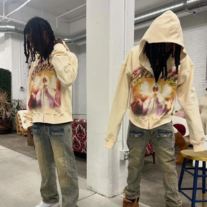 เสื้อฮู้ดซิปรูดซิปลายกราฟิกสำหรับผู้ชายเสื้อแนวสตรีทแขนยาวทรงครอปรูดซิปรูดติดพลอยเทียมสำหรับผู้ชาย - Product Image 5