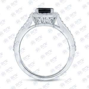 <b>Black</b> 2.10 TCW Emerald Cut Split Shank Moissanite <b>Ring</b> for <b>Women</b>/ 925 Sterling Silver Wedding Fitting Moissanite <b>Ring</b> - Product Image 2