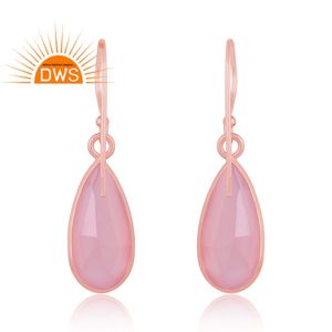 Meilleure qualité argent sterling plaqué or rose calcédoine naturelle pierre précieuse boucles d'oreilles demi fabricant de bijoux fins - Product Image 4