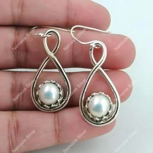 Boucles d'oreilles pendantes en argent sterling 925 faites à la main avec perles, bijoux pierre de naissance de juin pour elle, cadeau parfait pour anniversaire - Product Image 3