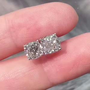 Pendientes de Diamante Cultivado en Laboratorio, Corte Cojín, 4 Puntas, Certificados por IGI, Color EF, Claridad VS, Oro 10k/14k/18k/Platino - Product Image 1