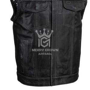 Natural Leather Motorcycle <b>Men</b> Classic Style Leather <b>Vest</b> Motorbike Fashionable Cotton Lining Breathable Top Quality Sleeveless - Product Image 6