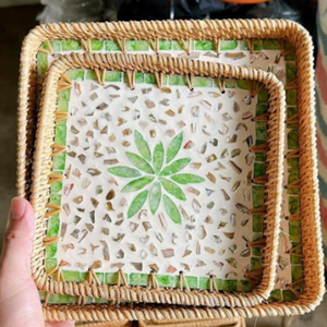 Bandeja de ratán tejida a mano | Cesta de decoración ecológica para el hogar, estilo rústico, artesanía de Vietnam - Product Image 4
