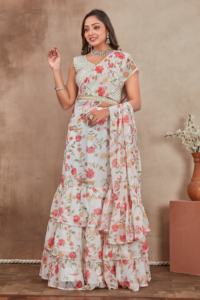 Sari Lehenga de 3 capas con estampado digital pesado y blusa sin costuras para ocasiones de fiesta de boda a precios al por mayor - Product Image 5