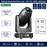 Cabeza móvil LED de 400W con CMY, CTO, 7 lentes de cristal, 12 gobos fijos, doble prisma, efecto Frost, zoom 4-35, DMX512 y RDM para escenarios, conciertos, iglesias y teatros.