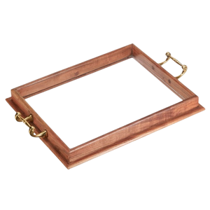 Bandeja para servir alimentos de madera con mango de Metal respetuoso con el medio ambiente con forma Rectangular de acabado Natural y mango de acero inoxidable Venta caliente - Product Image 4