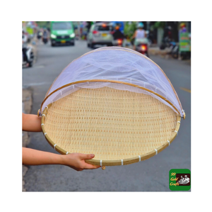 Cesta plana redonda de bambú con cubierta de tela ligera Cesta plana tejida de bambú natural Tamaño y forma personalizados - Product Image 2
