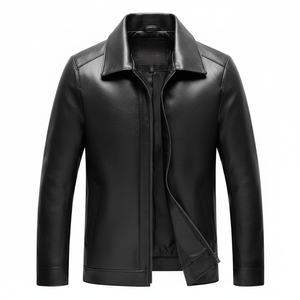 Chaqueta Larga de Cuero para Hombre, Estilo Urbano Moderno, Cuello de Lona, OEM, Alta Calidad, Ropa de Abrigo para Primavera y Otoño - Product Image 1