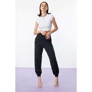 Blouse courte décontractée avec broderie en pierre, col rond, manches courtes, coupe asymétrique, logo sur le devant, 100% coton - Product Image 3