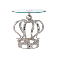 Mobilier décoratif moderne pour la maison Table d'appoint de luxe avec plateau en verre arrondi et support d'angle au design dernier cri
