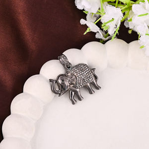 Colgante de Elefante Pequeño para Mujer, Plata de Ley 925, Bañado en Rodio Negro, Diamante Natural Pavé, Estilo Vintage, Tamaño 25x12 mm - Product Image 1