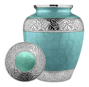 Urne de crémation gravée turquoise et feuille d'argent Urne funéraire pour adultes Urne commémorative artisanale avec couvercle - Product Image 3