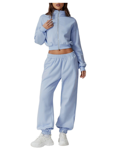 Tenues 2 pièces pour femmes veste zippée complète survêtements à manches longues survêtement de salon polaire avec joggers - Product Image 1