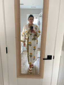 Robe Kaftan en coton pour femmes, faite à la main, avec boutons en dentelle, décoration, motifs floraux imprimés, décontracté, quotidien vintage - Product Image 5