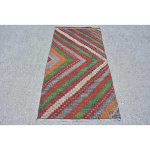 3.2x6.3 ft Vintage Kilim Rug, Turkish Rug, <b>Red</b> Solid <b>Wool</b> Rug - Product Image 1