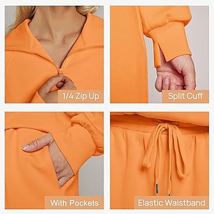 Custom Logo Orange Sweat Suit Workout Fitness Fleece Plus Size Sweatshirt and <b>Sweatpants</b> Jogger Sets Tracksuit for <b>Women</b> - Product Image 3