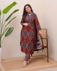 ชุดสัลวาร์ คามีซ ดีไซน์เนอร์ ซัมเมอร์ ดามากะ แบบดั้งเดิม แห้งเร็ว งานปักประณีต พร้อมกระเป๋าข้างสำหรับผู้หญิง สวมใส่ได้ทั้งในออฟฟิศและโอกาสอื่นๆ - Product Image 1