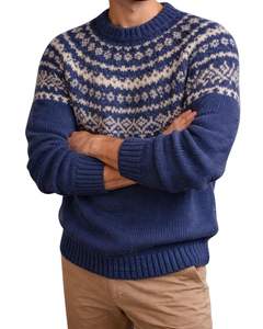 Vintage Fair Isle Knit Sweater Navy Blue And White Pattern Crew Neck Warm Winter <b>Pullover</b> <b>Mens</b> OEM Wholesale Supplier - Product Image 5