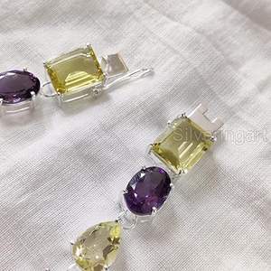 Women's <b>Necklace</b> Natural Amethyst <b>Green</b> Amethyst Citrine Gemstone Christmas Handmade Jewelry 925 Sterling Silver Chain <b>Necklace</b> - Product Image 3