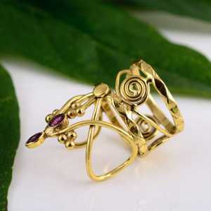 Latest Design Boho <b>Crown</b> <b>Ring</b> Gemstone Brass <b>Ring</b> for Women 18k Gold Plated Tribal Swirl Armor <b>Ring</b> for Wholesale/OEM/ODM - Product Image 5