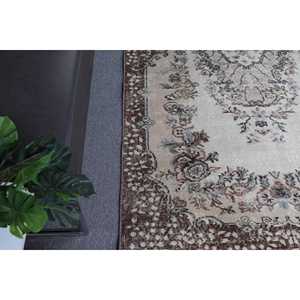 Tapis turc vintage 3,8x6,8 pieds, tapis en laine à carreaux marron beige - Product Image 3