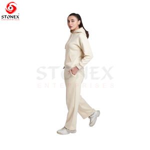 Logo personnalisé Tenues en tricot gaufré pour femmes Ensemble de survêtement 2 pièces Sweat à capuche en coton Pantalon de survêtement Ensemble de salon pour femmes - Product Image 2