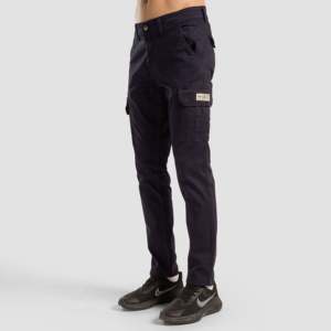 Pantalon cargo essentiel en toile 100 % coton, taille haute, style sportif/hip-hop, chaud pour l'hiver, couleur marine, fermetures éclair, motif plissé, taille XL - Product Image 1
