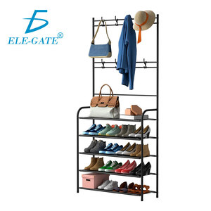 Organizzatore per Scarpe Moderno a 5 Ripiani in Tessuto e Plastica con Doppio Appendiabiti, Contenitore Pieghevole per Scarpe, Vestiti e Borse - Product Image 2