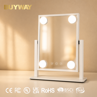 Miroir de maquillage Hollywood BUYWAY avec 4 ampoules LED aux coins, miroir de table blanc avec support inclinable et touches tactiles
