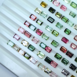 Pierre précieuse naturelle multicolore en tourmaline taille émeraude 7x5 mm, facettée et polie, en vrac, vente en gros PANJSHIR GEMS INTERNATIONAL - Product Image 3