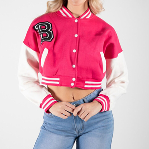Chaqueta vaquera recortada con letras de alta calidad para mujer, abrigo de manga larga, estilo de béisbol, piel de oveja, decoración teñida lisa - Product Image 4