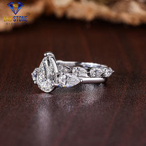 2.78 TDW Pear Cut <b>Diamond</b> White Gold Ring by Lab-Stone / the Epitome of Luxury / EF-VS Color - Product Image 3