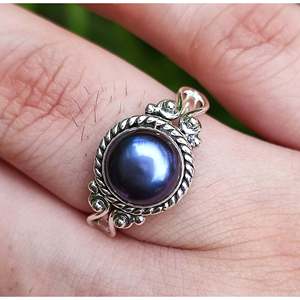 Handmade Boho <b>Statement</b> Jewelry Black Pearl Sterling <b>Silver</b> <b>Ring</b> for Birthday Anniversary Wedding Christmas Perfect Gift for Her - Product Image 1