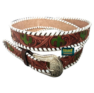 Cinturón Unisex de Cuero de Vaca Indio de Alta Calidad, Grabado a Mano, Diseño Pintado, Trenzado, Estilo Vaquero, 2 Pulgadas de Ancho - Product Image 2