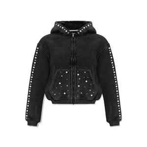 Sweat à capuche délavé à l'acide avec strass logo personnalisé polaire de coton lourd vintage en détresse pull à capuche Streetwear pour hommes - Product Image 1