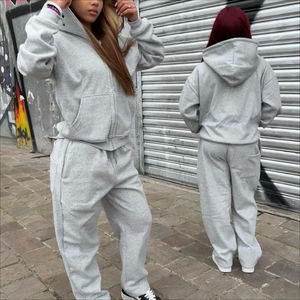 Ensemble de survêtement unisexe de qualité supérieure, taille plus, gris uni, été, à capuche, deux pièces, décontracté, coupe régulière, jogging, délavage acide - Product Image 5