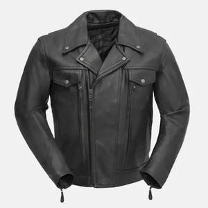 Genuino de alta calidad ecológico impermeable a prueba de viento transpirable elegante cuello alto chaqueta de lona de cuero bolsillos para hombres - Product Image 1