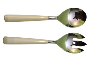 Ensemble de cuillères à salade 2 pièces de haute qualité Belle vadrouille époxy multicolore ivoire mesurant le meilleur prix Camping en métal inoxydable - Product Image 2