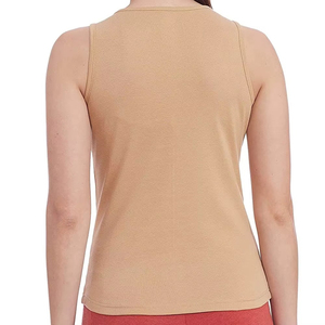 Débardeur tricoté uni de haute qualité pour femme 2026, col rond, sans manches, longueur normale, beige - Product Image 4
