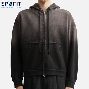 เสื้อฮู้ดฟอกสีสำหรับผู้ชายผ้าฝ้ายฝรั่งเศสคุณภาพสูงเสื้อมีซิปสองทาง - Product Image 3