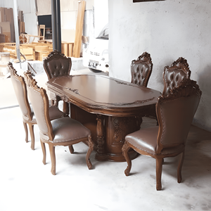 Ensemble de table à manger ovale traditionnelle en bois de style farmhouse antique avec 6 chaises rembourrées pour la maison et l'hôtel - Product Image 2