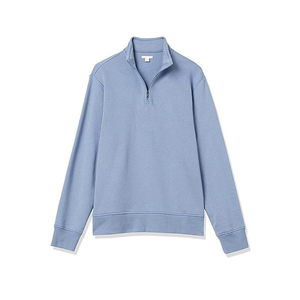 Sweat-shirt à col montant mi-zippé décontracté personnalisé en gros, pull en coton uni à manches longues, blanc - Product Image 3