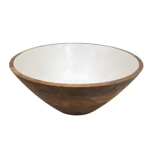 圆形便携服务白色印花碗热卖搪瓷印花木质面食服务碗创意设计