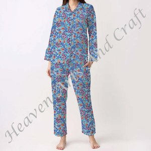 Conjunto de Pijamas de Algodón 100% para Mujer, Ropa de Dormir Suave para el Hogar, Conjunto de Pijamas de Primavera/Verano con Estampado Floral/Personajes/Letras/Estampado/Vacaciones/Árbol PJ065 - Product Image 2