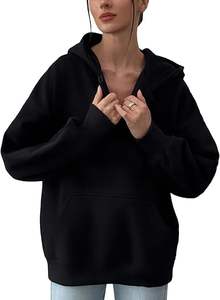 Women's Classic Style Casual Sweatshirt Fleece <b>Lined</b> V-Neck Oversized Hoodie with Front Logo Streetwear Long Length with Pocket - Product Image 2