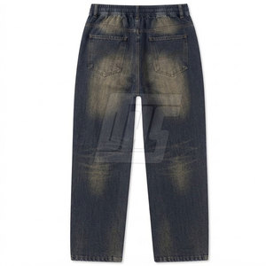 Pantalon déchiré pour homme avec cordon de serrage à la taille, en coton délavé, coupe décontractée, style streetwear, pour tous les jours - Product Image 2