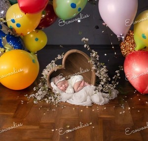 Accesorios de fotografía en forma de corazón de Color marrón de madera elegante estudio posando accesorios de bebé recién nacido para fotografía cesta de madera de bambú - Product Image 6