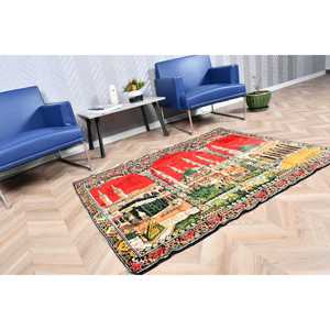 4x5.2 ft Turkish Accent Vintage <b>Red</b> Ombr Eco-Friendly Medium Pile <b>Wool</b> Patchwork Rug with Latex Backing - Product Image 2